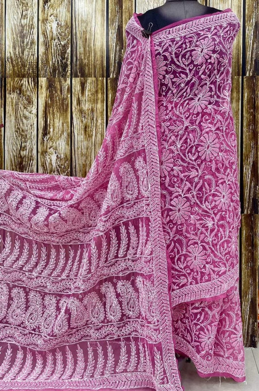 Buy Chiffon Chikankari Saree Beautiful Dense Motifs Palla.