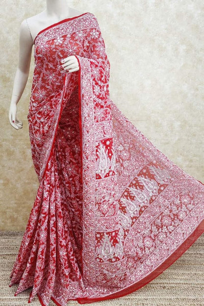 Add-on Gota Work Chikankari Saree Chiffon Georgette
