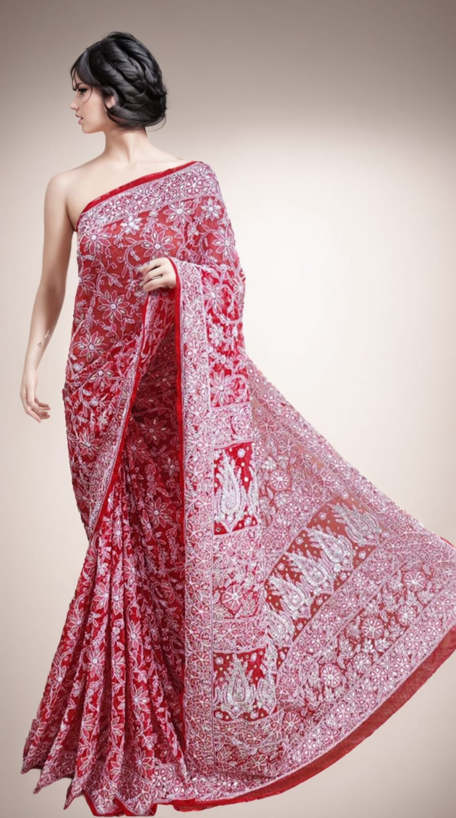Add-on Gota Work Chikankari Saree Chiffon Georgette