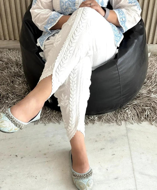 Heritage Bloom Dhoti Salwar – Handwoven Chikankari Artistry in Elegant Embroidery