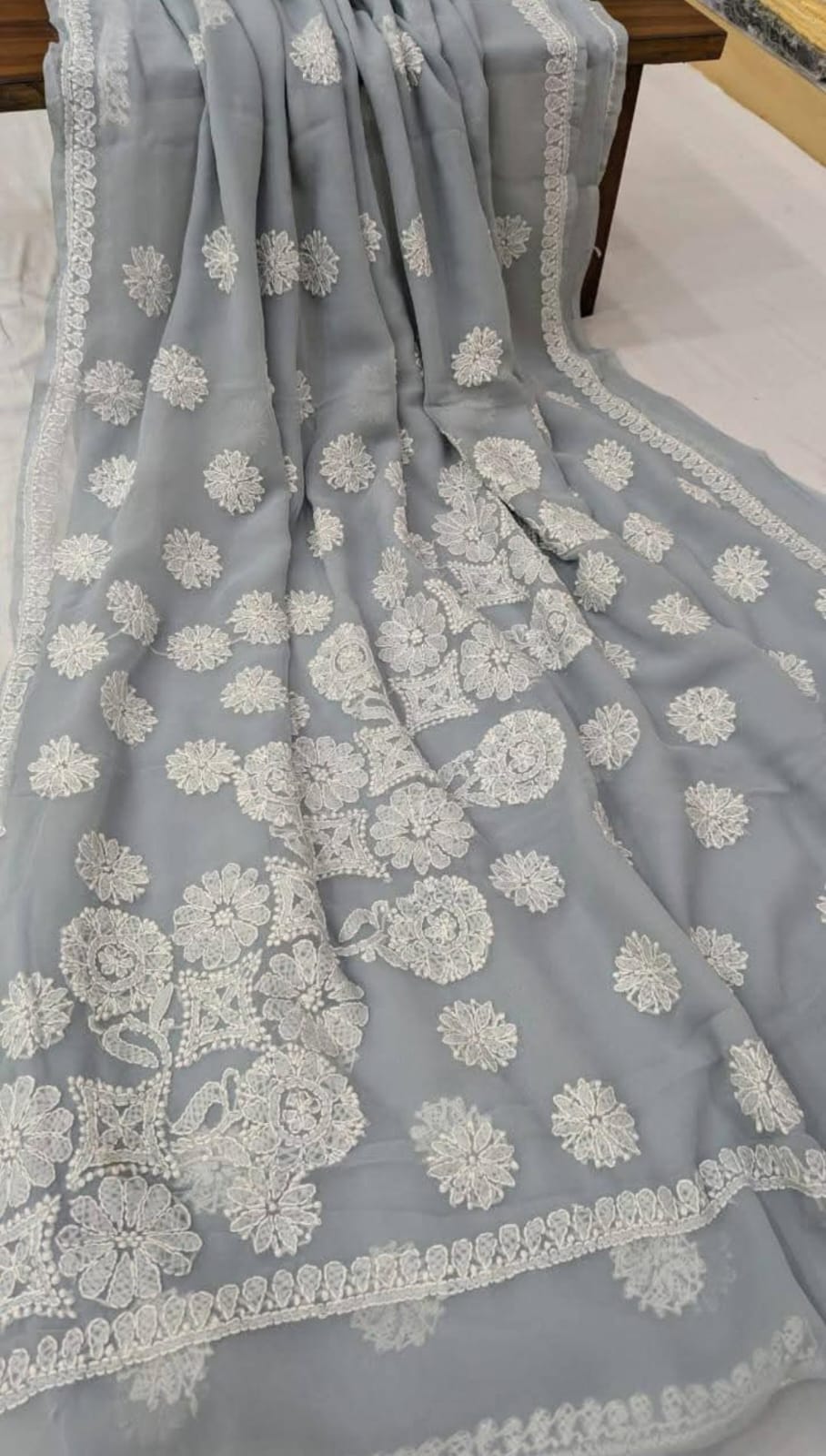 Handmade Lucknowi Chikankari Saree – Classic & Sophisticated