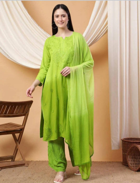 Tradition Draped in Green – Chikankari Set for the Modern Muse