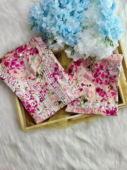 Soft Pink Mul Cotton Co-Ord Set with Delicate Prints | Effortless Everyday Elegance