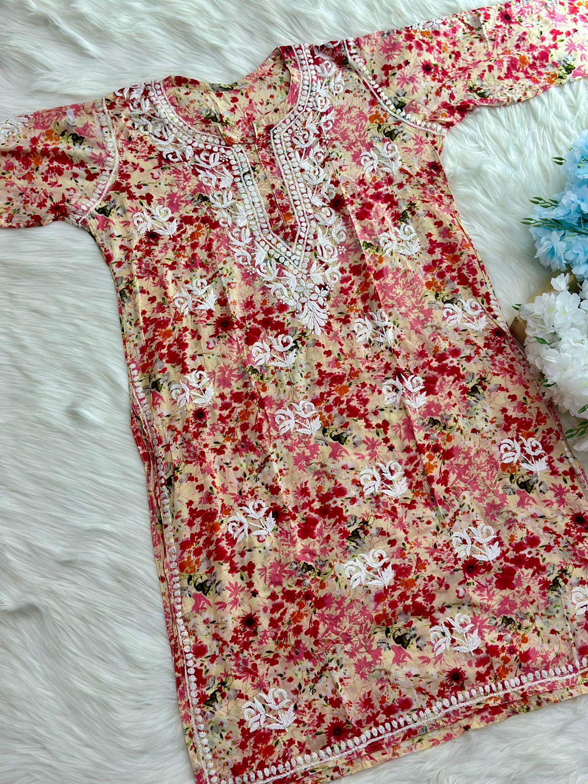 Peach Printed Mul Cotton Co-Ord Set | Lightweight Summer Ethnic Ensemble