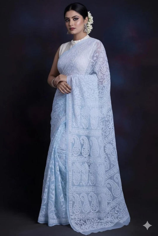 Classic Grey Saree with Rich Chikankari Embroidery