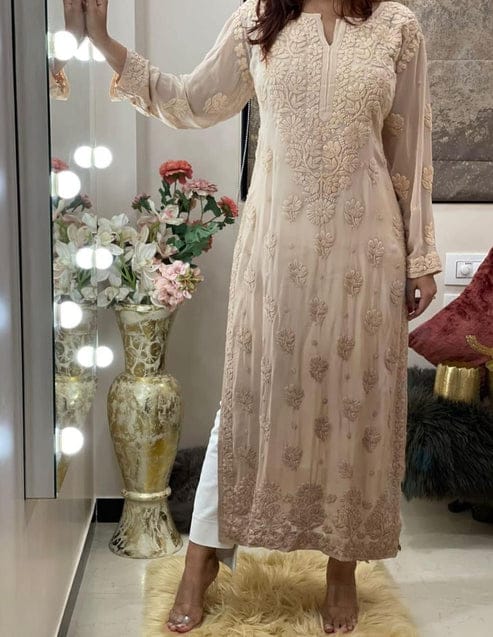 Authentic Chikankari Elegance Dyed Viscose Kurti