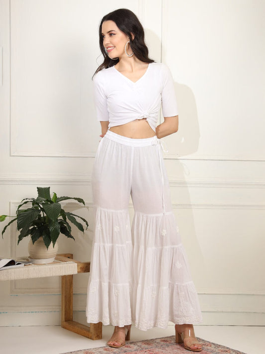 Grace in Motion: Hand-Embroidered Chikankari Garara with Regal Flair