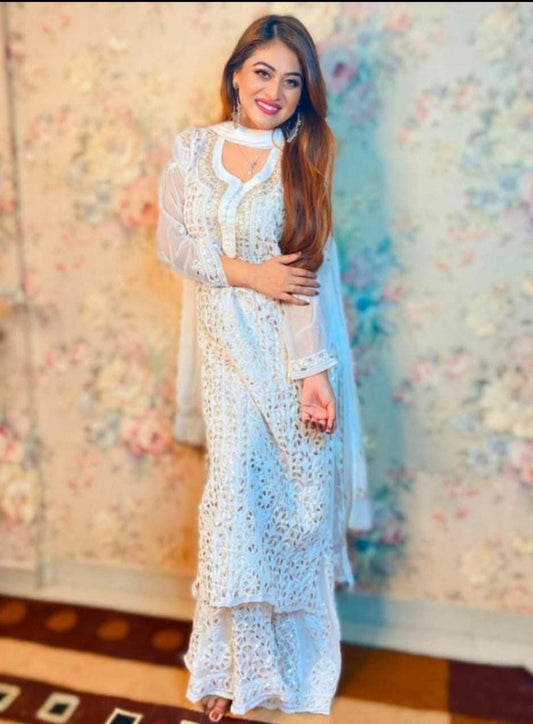 Graceful Chikankari Suit Set with Luxe Gota Patti Accents | Festive & Wedding Wear