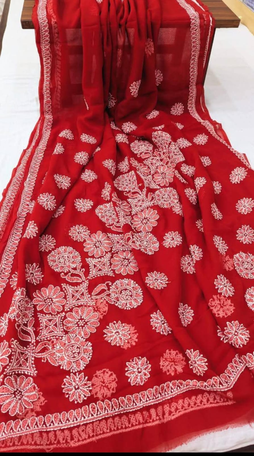 Handmade Lucknowi Chikankari Saree – Classic & Sophisticated