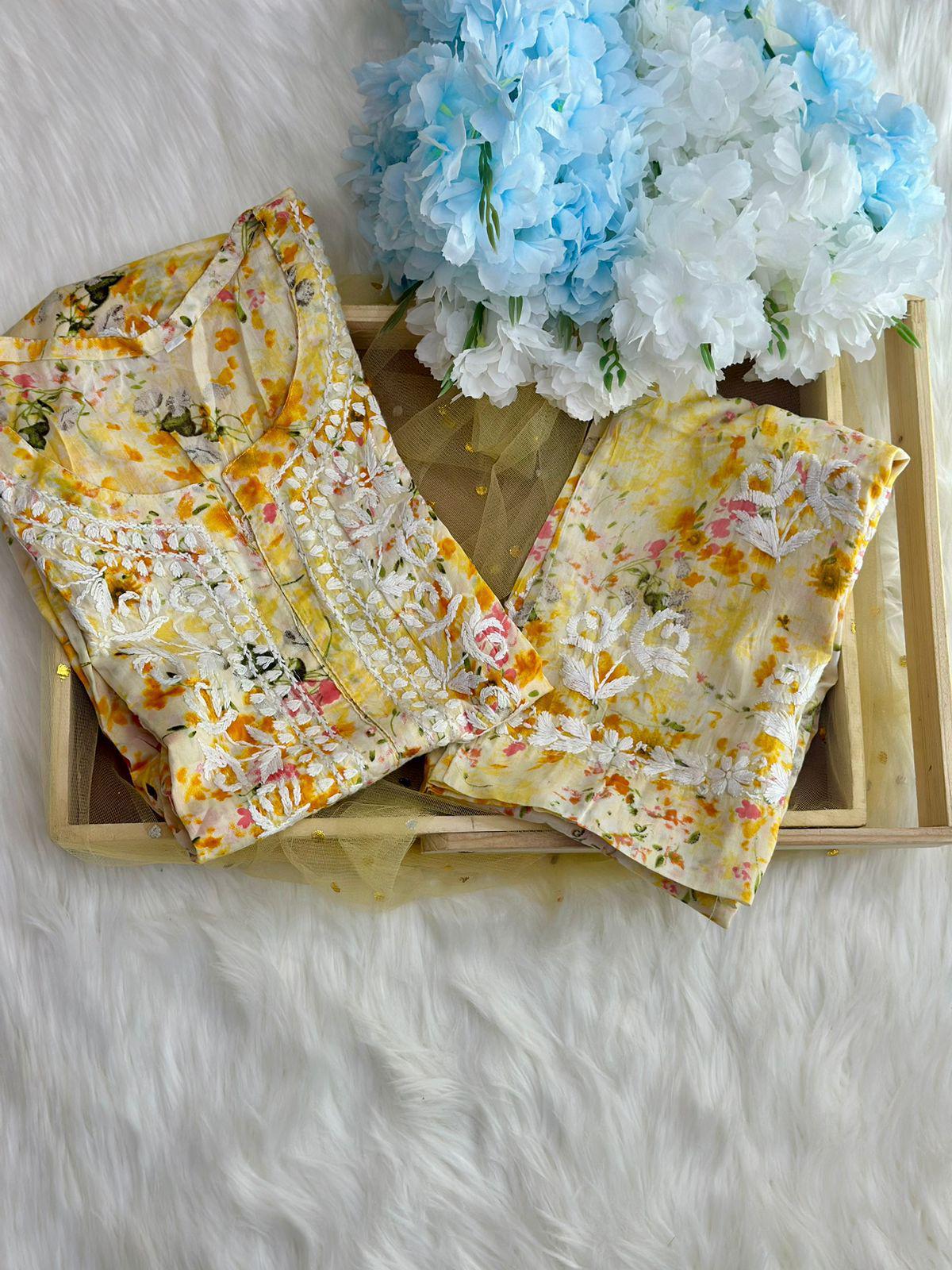 Soft Yellow Mul Cotton Co-Ord Set with Delicate Prints | Effortless Everyday Elegance