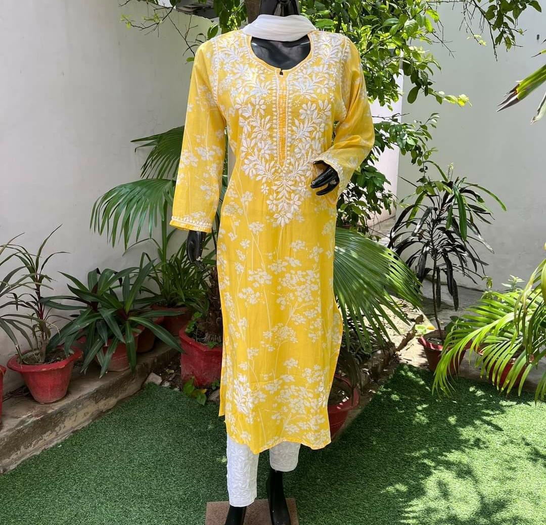 Beautiful Mulmul Cotton Chikankari Kurti