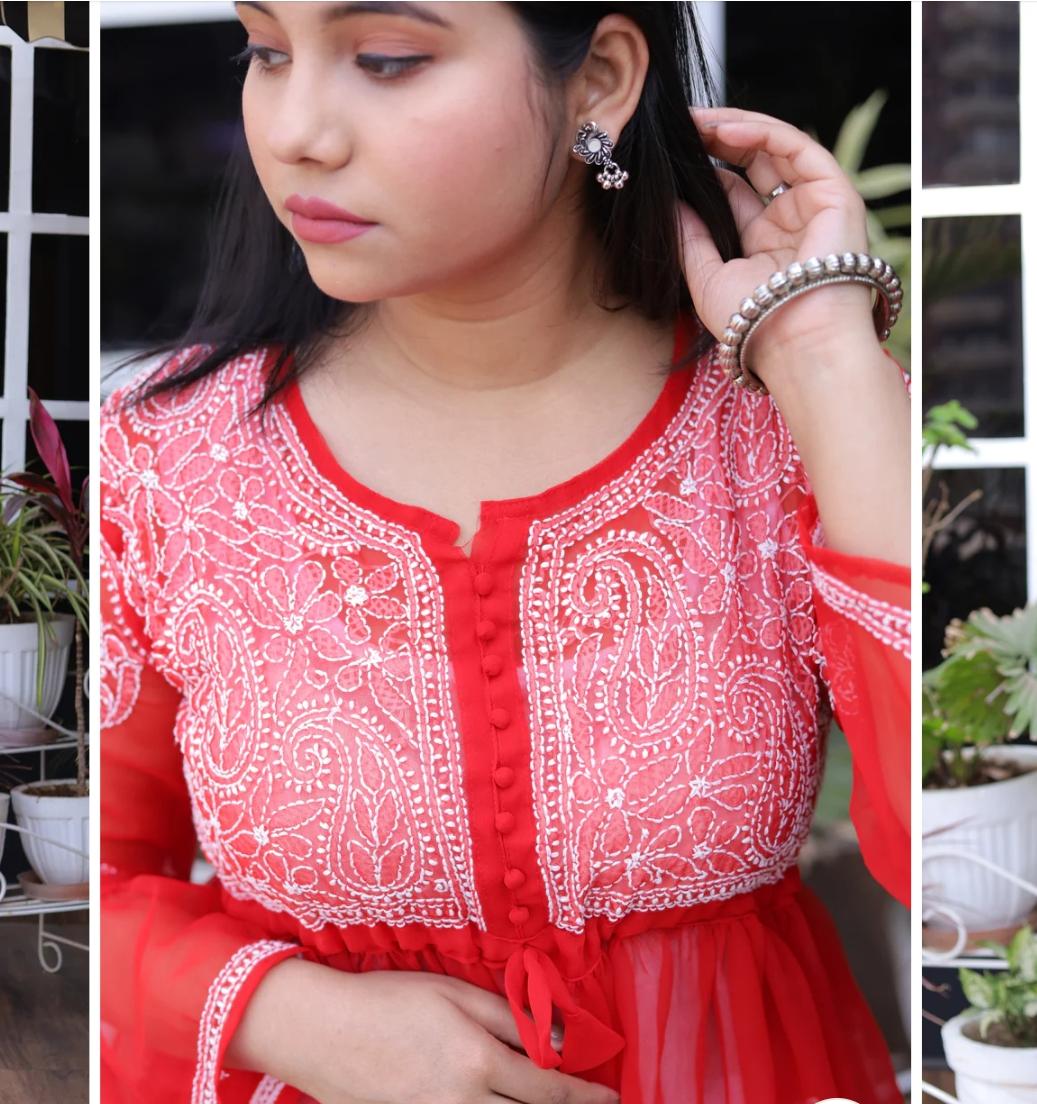 Georgette Chikankari Short Knot Frock