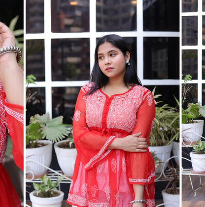 Georgette Chikankari Short Knot Frock