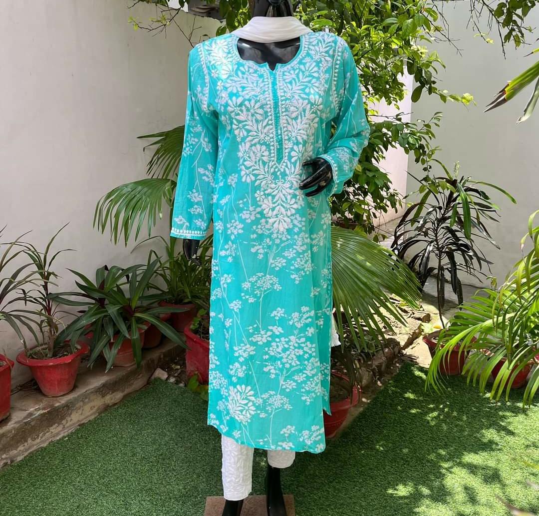 Beautiful Mulmul Cotton Chikankari Kurti