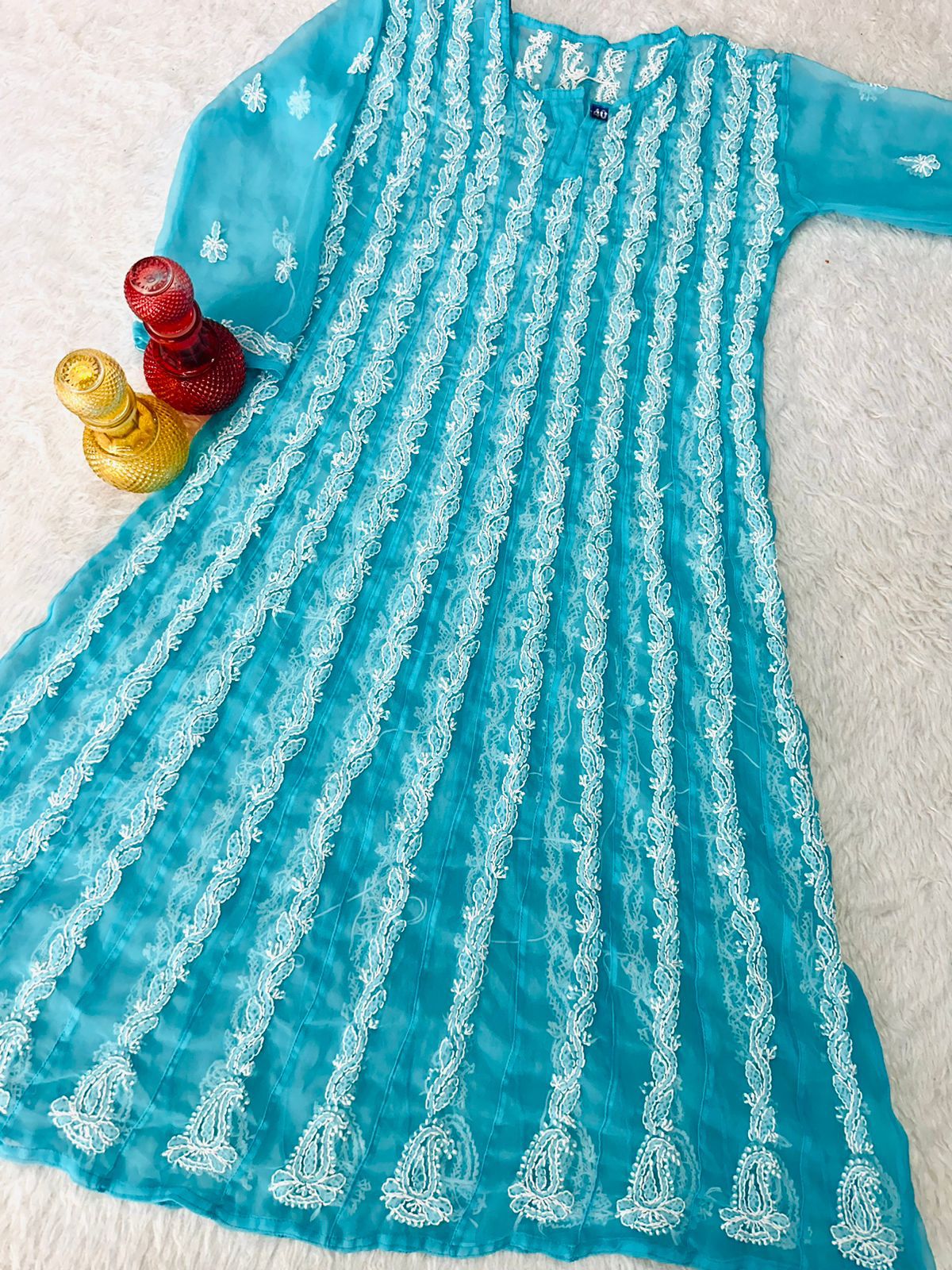 Graceful Hand work Chikankari Anarkali Gown full length anarkali georgette.