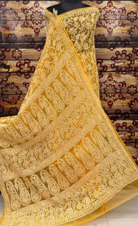 Chikankari Saree | Pure Chiffon Beautiful Motifs Full Jaal Chikankari Saree