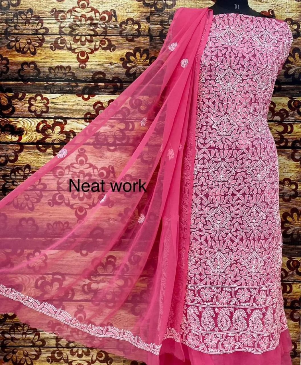 Buy Bright Colors Chikankari Suit Set Chiffon Fabric.