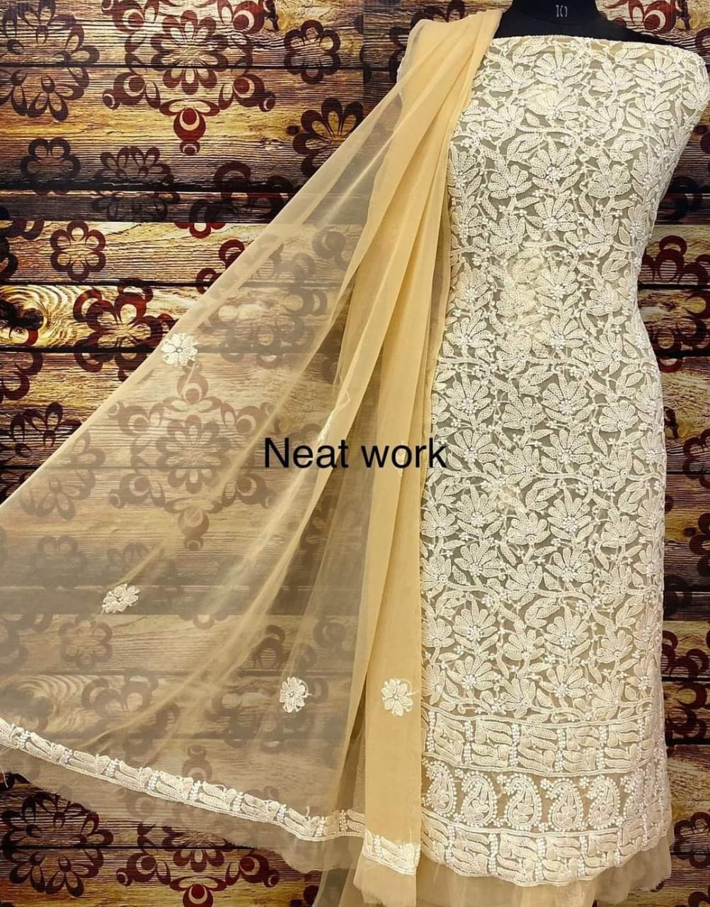 Buy Bright Colors Chikankari Suit Set Chiffon Fabric.